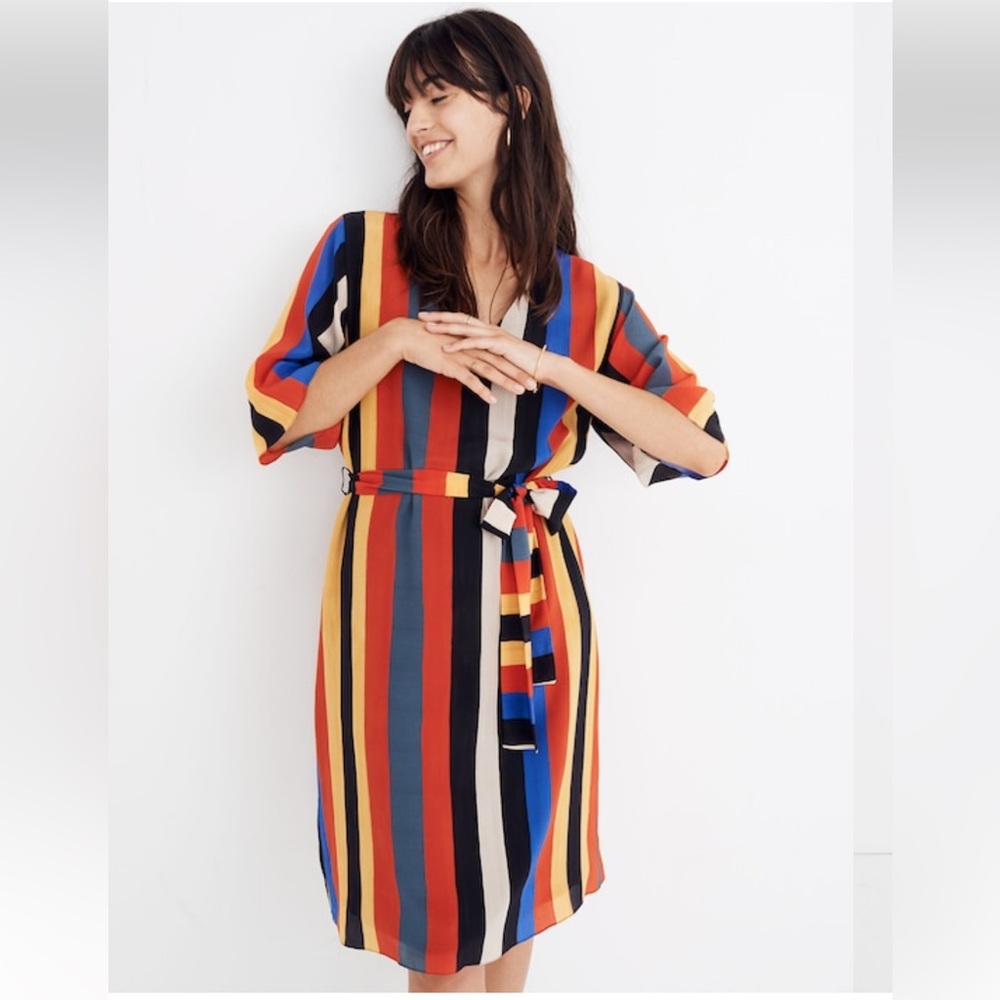 WHIT Silk Multicolor Striped Long Sleeve Dress